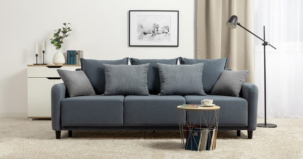 Диван-кровать прямой Дакота ТД 584 велюр Vendetta 24 синий, Riga 1598 z1 col 20 серо-голубой, Romeo 06