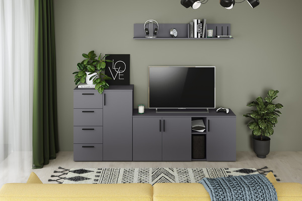 Тумба под ТВ Эйр 16.55 серый графит 0162 РЕ, собирается на любую сторону