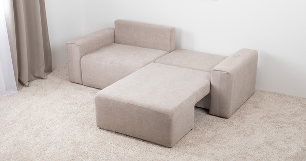 Диван-кровать угловой Оксфорд 710 композиция 1, шенилл Muza 04 светло-бежевый, модульная система, сборка на любую сторону