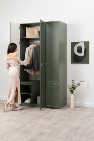 Шкаф для одежды Марион 16.340.03 дымчатый зеленый K521, олива шагрень AG 1050 ПВХ (собирается на любую сторону)
