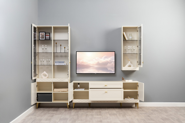 Шкаф навесной Марион 16.334 слоновая кость С341 PE, слоновая кость 6898 ПВХ (собирается на любую сторону)