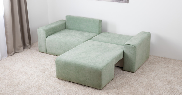 Диван-кровать угловой Оксфорд 715 композиция 1, шенилл STORM 9 мятный, модульная система, сборка на любую сторону
