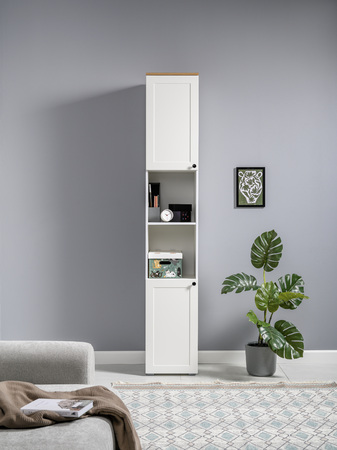 Стеллаж Остин 16.427 белый PE шагрень, дуб золотой CRAFT, белая шагрень 4101 ПВХ, сборка на любую сторону