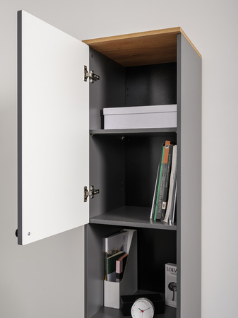 Стеллаж Остин 16.427 серый графит 0162 РЕ, дуб золотой CRAFT, графит ZB 856-2 ПВХ, сборка на любую сторону