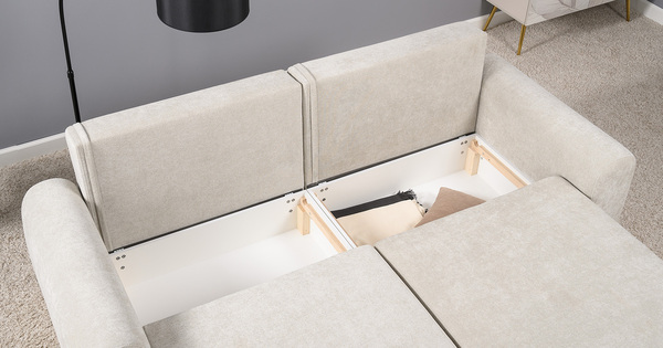 Диван-кровать угловой Тэдди 1505 композиция 2, букле Pique 010 светло-серый, модульная система, сборка на любую сторону